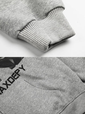 Fur hood zip up hoodie – cuff and print close-up | XoKool