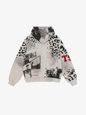 Grey Leopard Print Collage Zip Up Hoodie – back view | XoKool