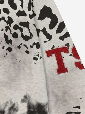 Leopard print zip hoodie – sleeve red letter close-up | XoKool