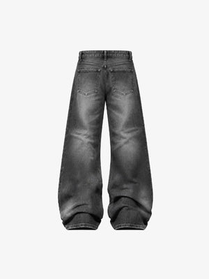 Grey Rhinestone Wide Leg Jeans – flat back | XoKool
