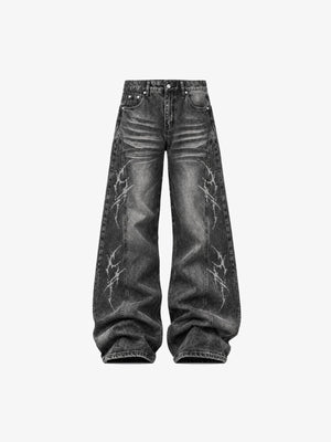 Grey Rhinestone Wide Leg Jeans – Grey, flat front | XoKool