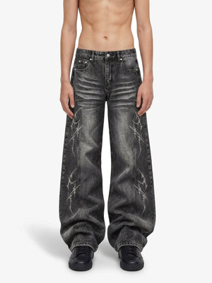 Grey Rhinestone Wide Leg Jeans – on model, front | XoKool