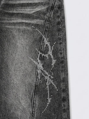 Rhinestone Wide Leg Jeans – rhinestone graphic close-up | XoKool