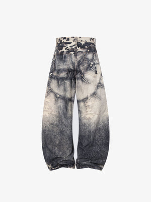 Grey Wash Leopard Barrel Jeans with Chain – back view flat | XoKool