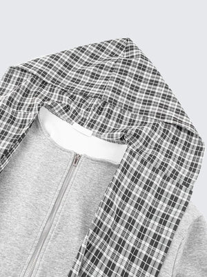 Jogginganzug-Set mit Karo-Kapuze – Nahaufnahme von Kapuze und Reißverschluss | XoKool