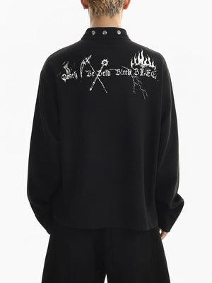 Grim Reaper Graphic Long Sleeve Shirt with Snap Collar – Black on model, back | XoKool