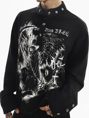 Grim reaper long sleeve – Black on model, close front | XoKool