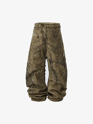 Grunge Stacked Pants mit Mesh-Einsätzen – Vorderansicht | XoKool