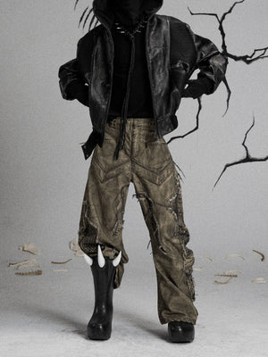 Grunge Stacked Pants mit Mesh-Einsätzen – am Model, Vorderansicht | XoKool