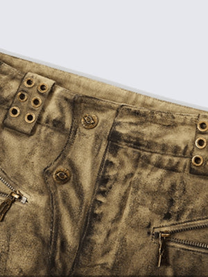 Grunge Stacked Pants – Nahaufnahme von Bund-Ösen und Reißverschlusstasche | XoKool
