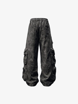Grunge Washed Cargohose mit elastischem Bund – Anthrazit, Rückansicht | XoKool