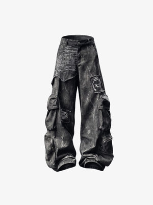 Grunge Washed Cargohose mit elastischem Bund – Anthrazit, Vorderansicht | XoKool