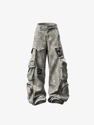 Grunge Washed Cargohose mit elastischem Bund – Hellgrau, Vorderansicht | XoKool