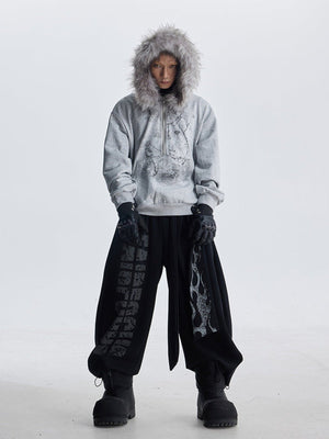 Half zip fur hood hoodie – Heather grey, on model, full | XoKool