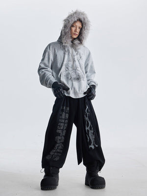 Half Zip Graphic Hoodie with Faux Fur Hood – Heather grey, on model, full | XoKool