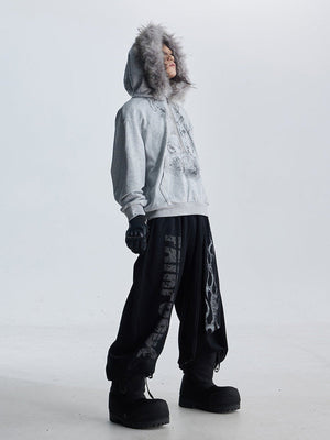 Half zip fur hood hoodie – Heather grey, on model, side | XoKool