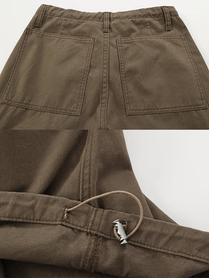 Heart pocket cargo pants – Mocha back pockets and hem toggle close-up | XoKool