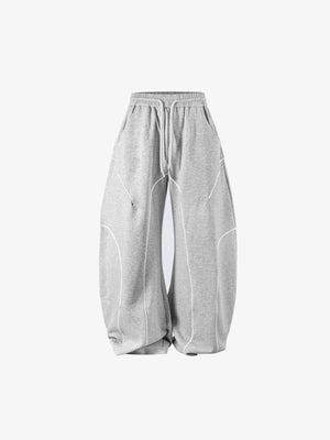 Heather Grey Barrel Sweatpants with White Piping – front view | XoKool