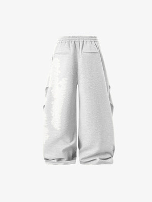 Melange Graue Stacked Jogginghose mit Falten – Rückansicht flach | XoKool