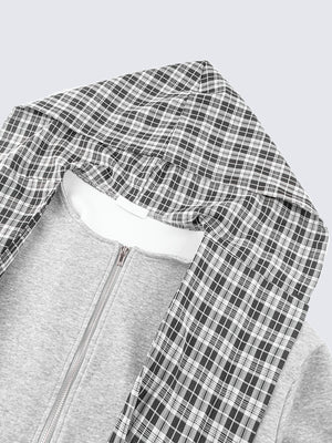 Hoodie bufanda de cuadros – detalle de la capucha de cuadros | XoKool