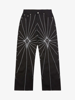 Black Stitched Jeans with Star Embroidery – Black, front flat | XoKool