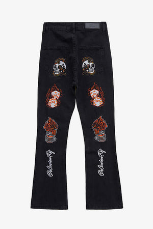 Flared Jeans mit Totenkopf – Schwarz, Rückansicht | XoKool