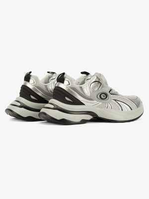 Metallic Sneakers with Chunky Sole and Swirl Graphic – Silver, pair back-side | XoKool