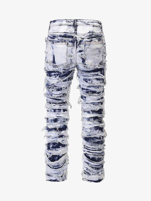 Jeans con efecto lavado con lejía y bajos deshilachados – vista trasera en plano | XoKool