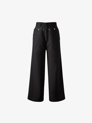 High Waisted Button Front Sailor Pants – Black, front flat | XoKool