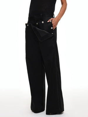 Sailor pants – Black, on model, front flap open | XoKool
