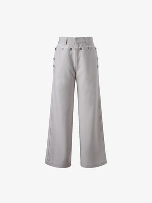 High Waisted Button Front Sailor Pants – Off-white, front flat | XoKool