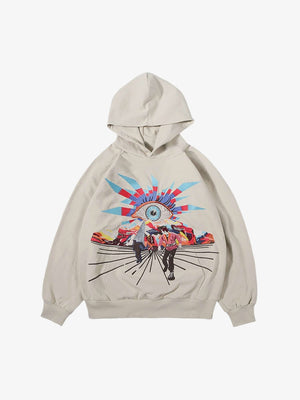 Oversized Hoodie mit Evil-Eye-Stickerei – Creme, Vorderansicht | XoKool