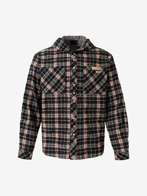 Hooded Plaid Button Up Shirt in Seersucker – front flat | XoKool