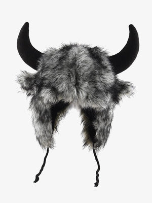 Gorro trapper de piel sintética con cuernos y orejeras – gris, vista frontal | XoKool