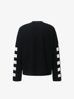 Horse Racing Long Sleeve Tee with Checkered Sleeves – back, flat | XoKool
