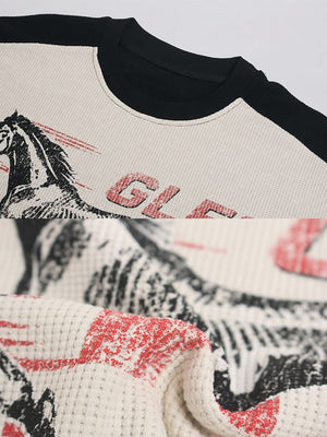 Horse Racing Long Sleeve Tee – collar and print close-up | XoKool