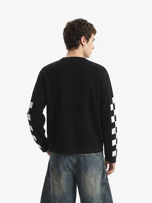 Horse Racing Long Sleeve Tee with Checkered Sleeves – on model back | XoKool