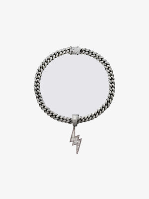 Iced Cuban Chain with Lightning Bolt Pendant – Silver, flat | XoKool