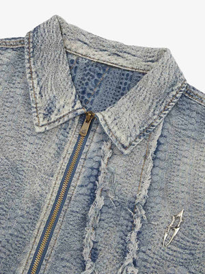 Jeanshemd mit Reißverschluss – Kragen und Reißverschluss in der Nahaufnahme | XoKool