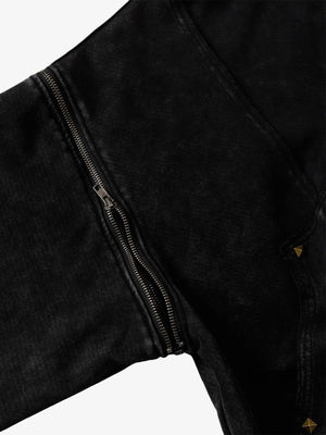 Street Washed Distressed Stitching Rivet Hooded Jacket - thumbnail 11