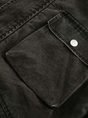 Retro Washed Distressed Multi-Pocket Work Jacket - thumbnail 10