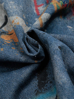 Graffiti denim shirt – fabric twist close-up | XoKool