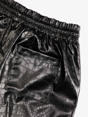 Letter Embroidered Leather Shorts - thumbnail 3