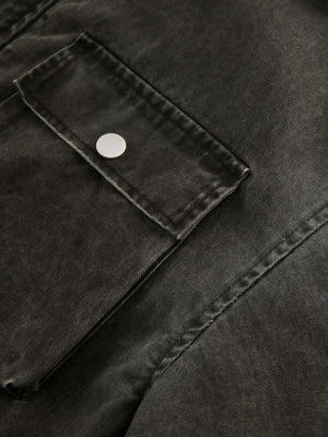 Retro Washed Distressed Multi-Pocket Work Jacket - thumbnail 11