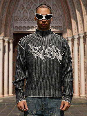 Graffiti jacquard sweater – on model, front close | XoKool