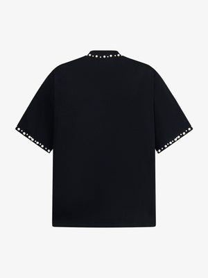 Oversized T-Shirt mit Perlen- und Strass-Schriftzug – Schwarz, Rückansicht | XoKool