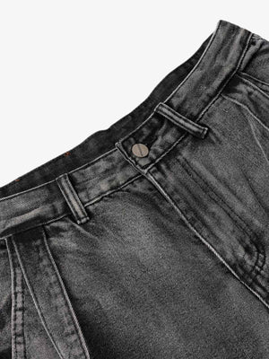 Straight Leg Cargo Jeans with Buckle Straps – waist close-up | XoKool