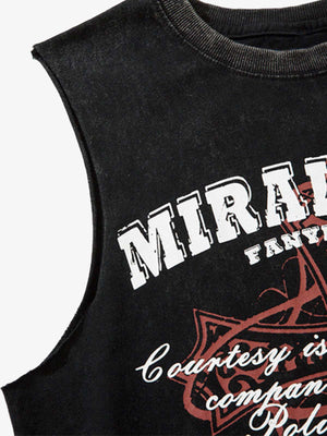 Distressed Ripped Graphic Cross Print Vest - thumbnail 11