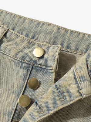 Leopard patch jeans – button fly close-up | XoKool