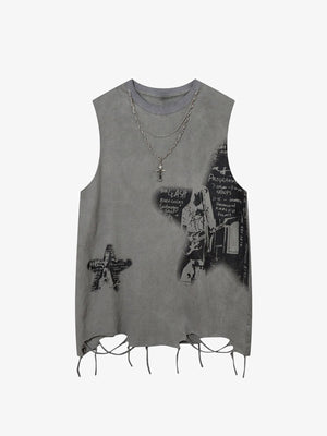 Vintage Necklace Star Print Hip-Hop Tank Top - thumbnail 1